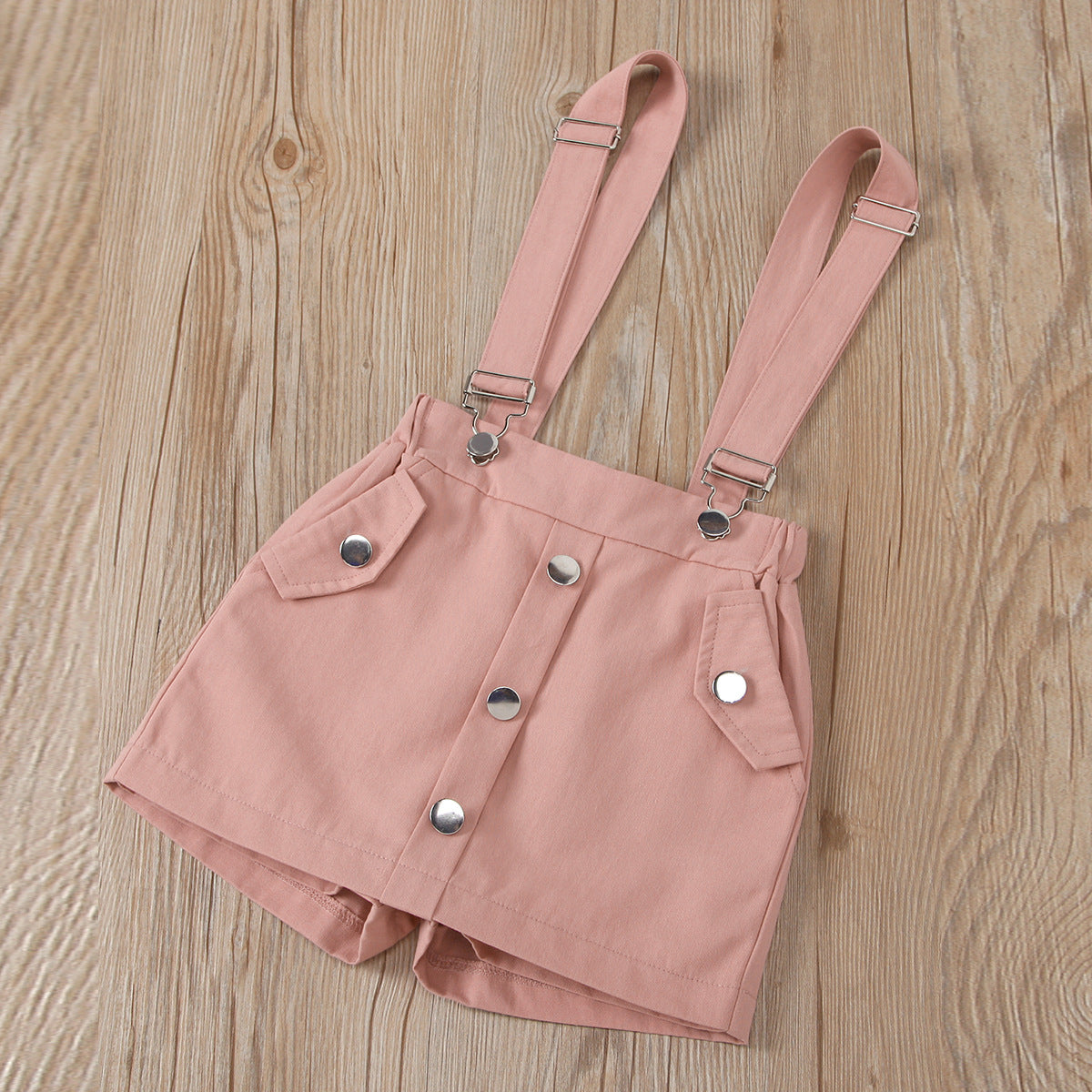 Wholesale Solid Color Hollow Flying Sleeves Round Neck Top with Detachable Strap Culottes Baby Clothes